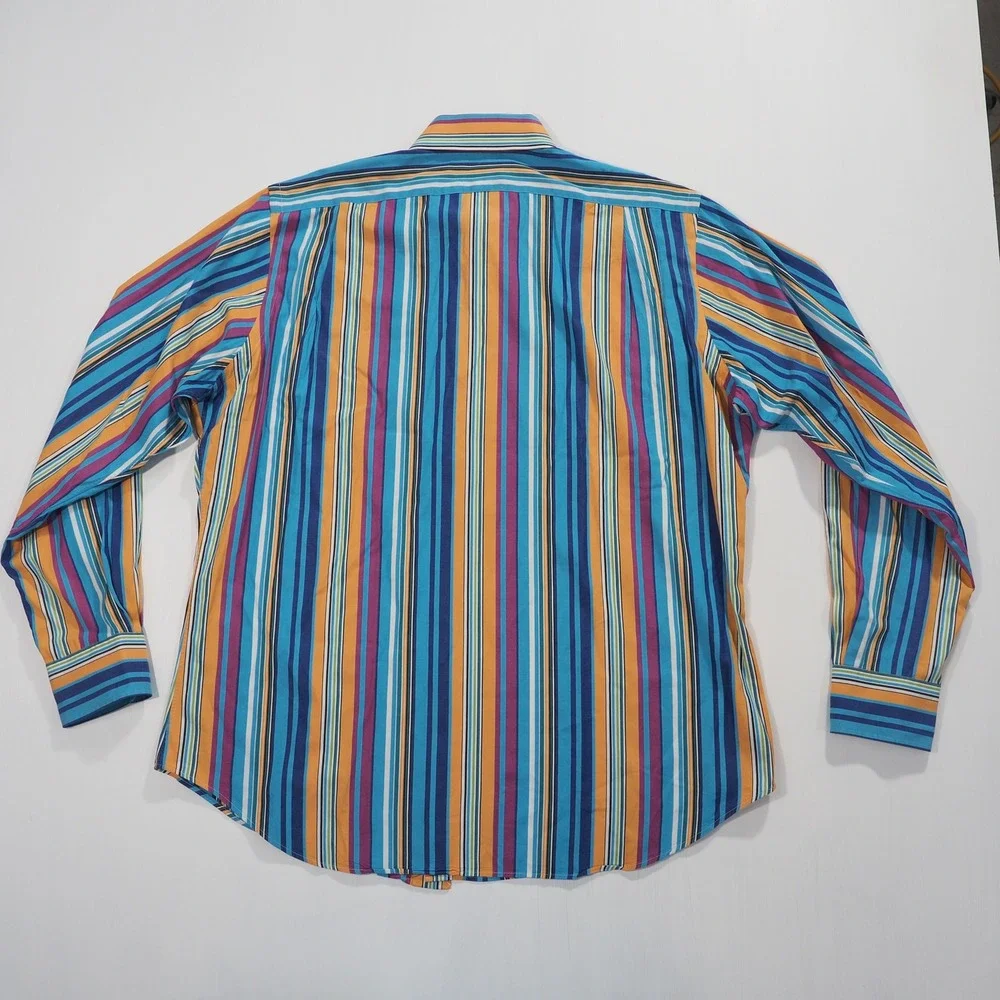Polo Ralph Lauren Men Large Regent Blue Stripe Long Sleeve Vintage 90s Button Up